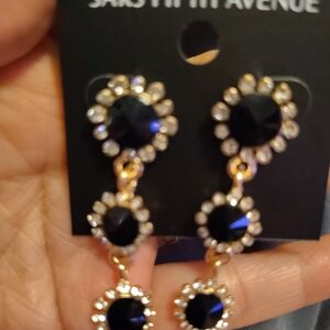 Saks Fifth Avenue Black and Gold Drop Earrings